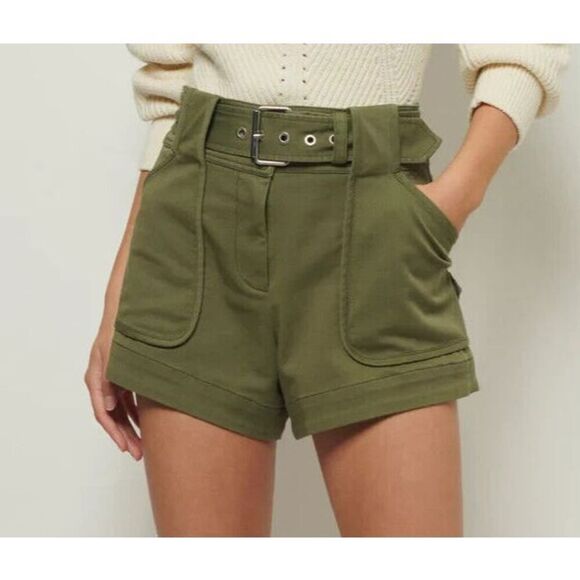 Derek Lam 10 Crosby Women's Sz 0 Fatigue Green Monterey Belted Shorts - Picture 11 of 12